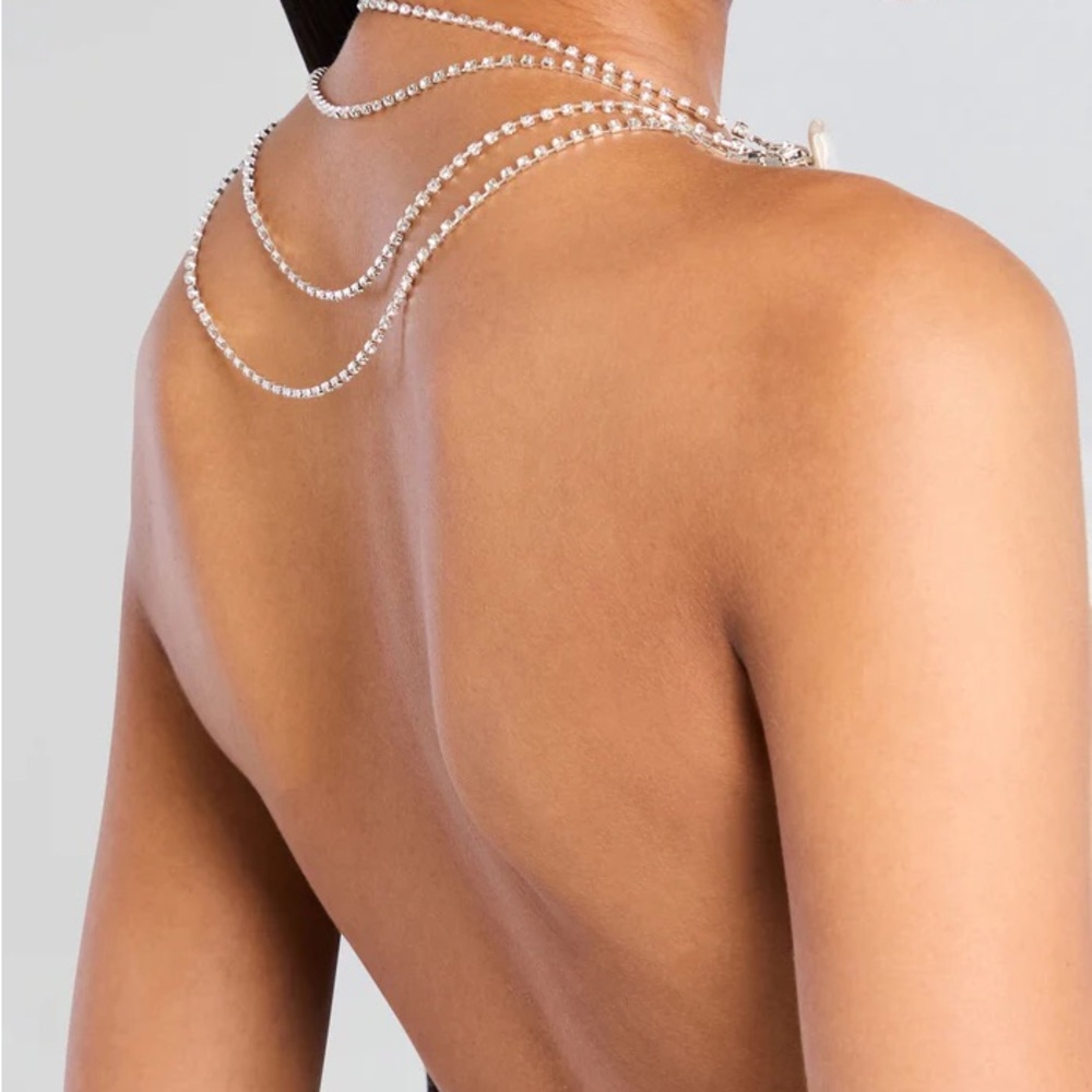 Retrofete Eve Crystal Halter Low Back Maxi Gown White - Picture 2 of 9